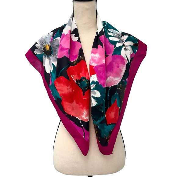 VINTAGE CHRISTIAN DIOR VIBRANT COLORFUL FLORAL SILK SCARF - 34" square - Picture 8 of 10